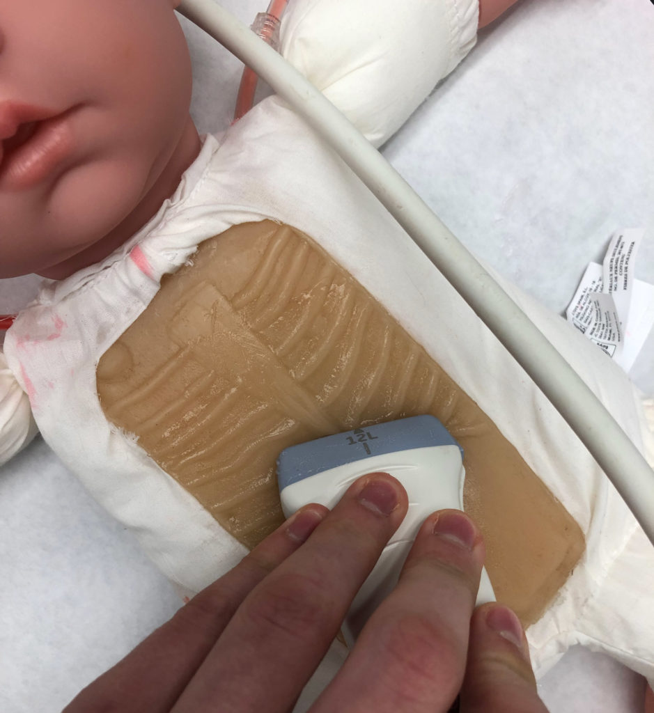 A plastic doll-like infant simulator