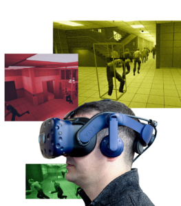 A man wears a virtual reality visor