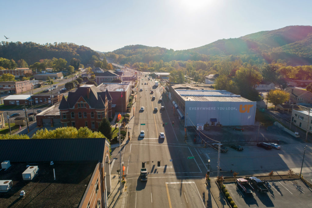 aerial view of Chase Pharmacy in Downtown Harriman