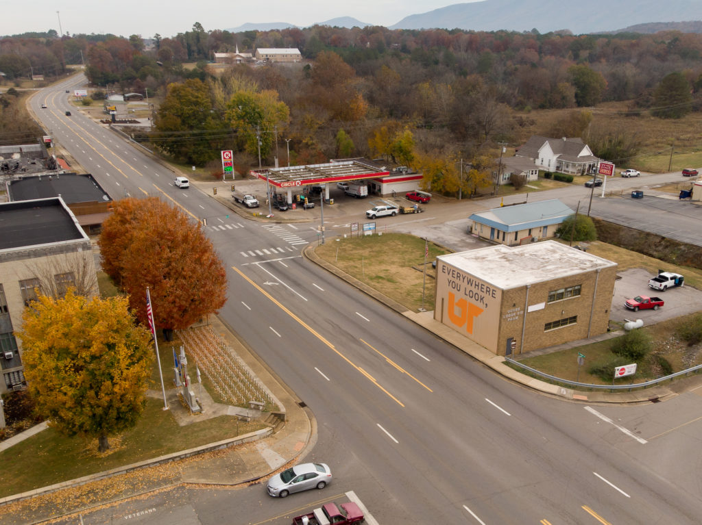 Aerial photo of UT mural in Polk County