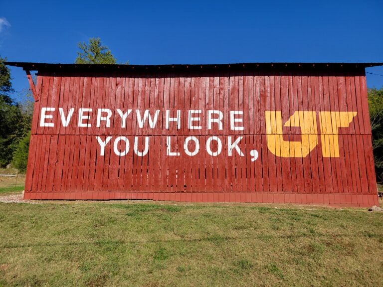 Everywhere You Look, UT mural on red barn in Riddleton, Tennessee, on the Cothern family farm.